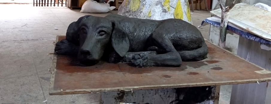 Sleeping Dog Study — full recumbent lateral profile with hindquarters and tail