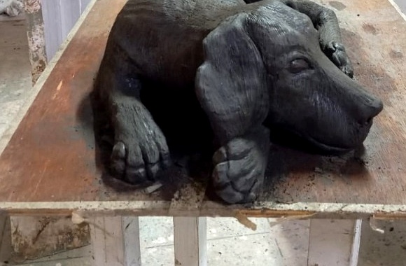 Sleeping Dog Study — cranial and forepaw anatomical detail showing sculpted fur texture