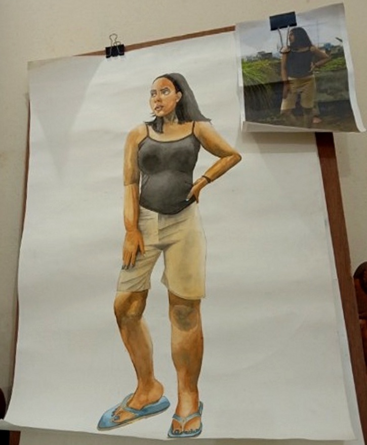 Standing Figure Life Study — observational study on drawing board with pinned reference photo