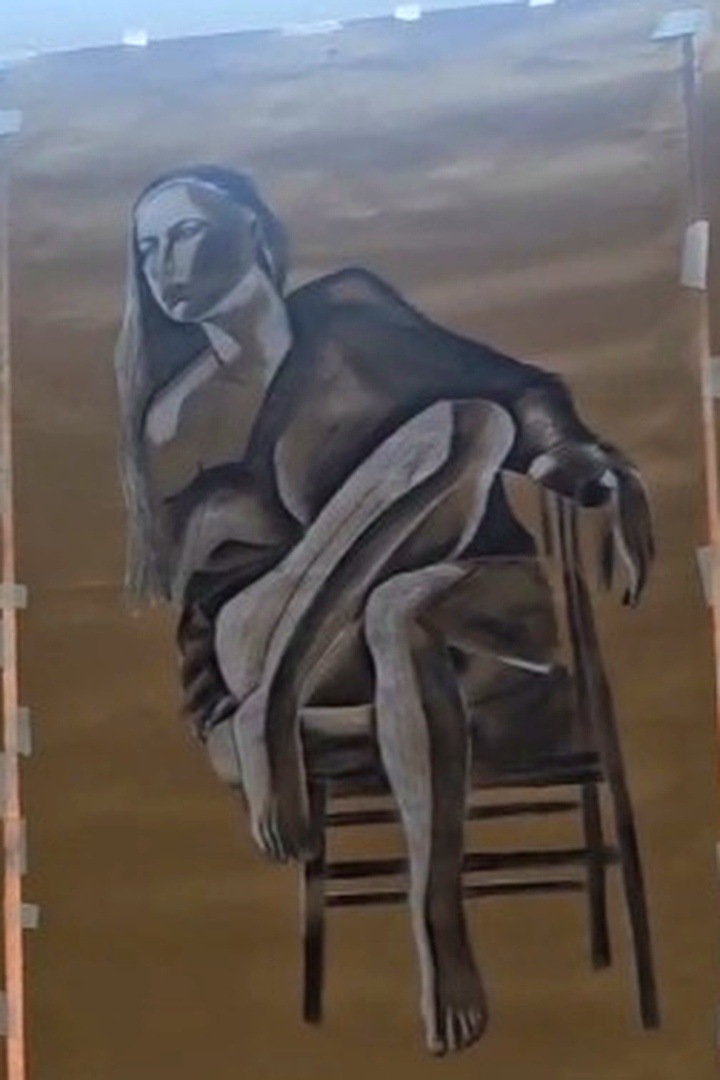 Academic Life Studies on Toned Paper — seated chiaroscuro life study on wooden chair